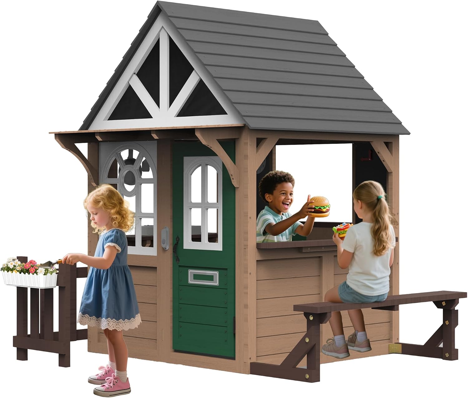 Kids Outdoor Wooden Playhouse - Seizeen Outdoor Play House for Kids,