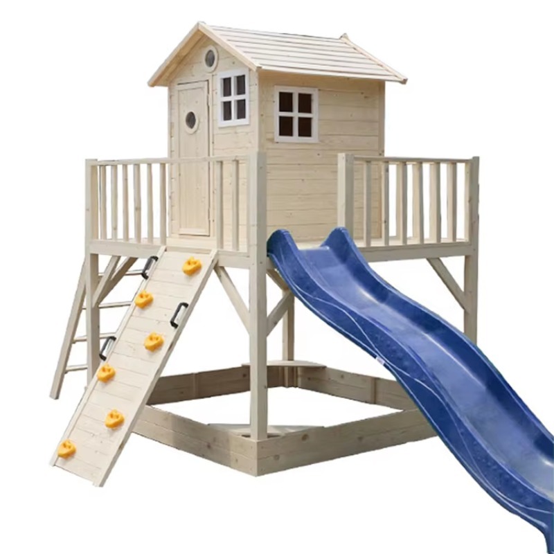 Kids Outdoor Wooden Playhouse - Outdoor Wood Play House Toddler Wooden