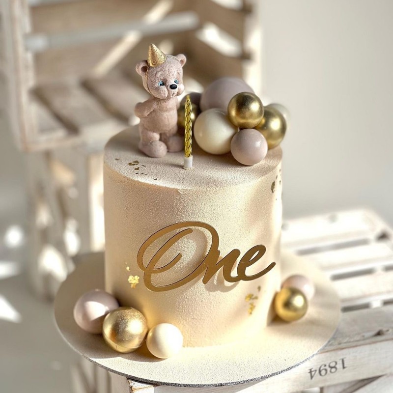 Kids Outdoor Merry Go Round - Acrylic Gold Letter One Cake Topper