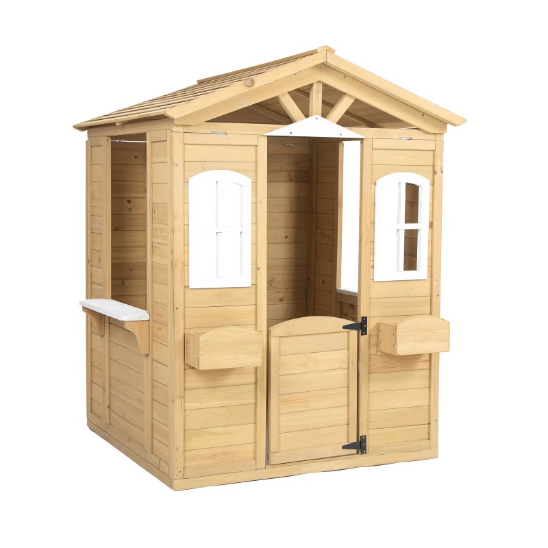 Kids Outdoor Wooden Playhouse - Modern Classic Solid Wood Playhouse for