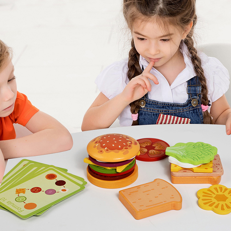 Kids Outdoor Kitchen Set - ·NewWooden Hamburg Sandwich Stacking Toys For