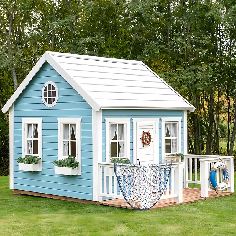 Kids Outdoor Wooden Playhouse - Outdoor Garden Cubby House Children Playground