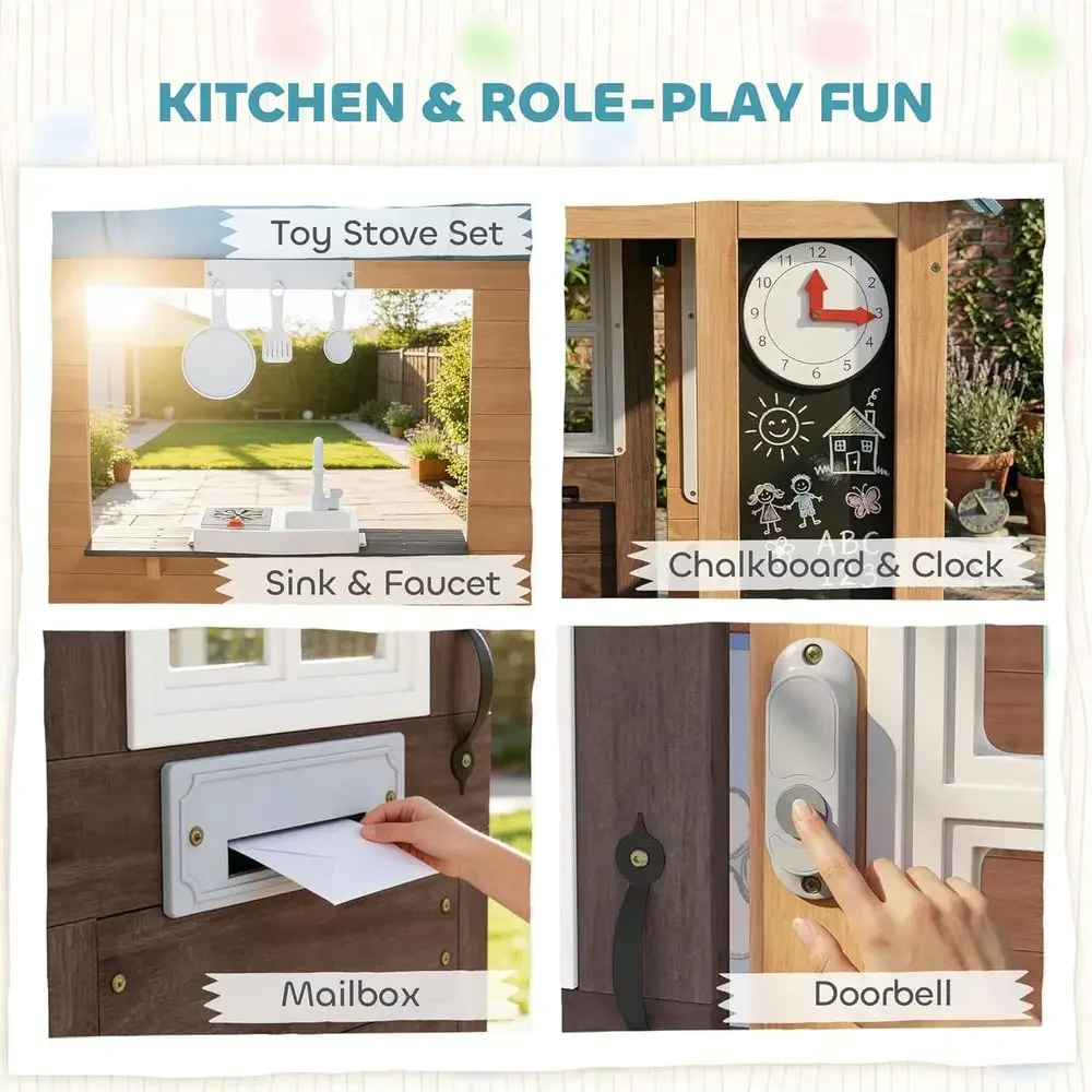 Qaba Outdoor Playhouse with Pe - Kids Outdoor Wooden Playhouse ulasan dan harga