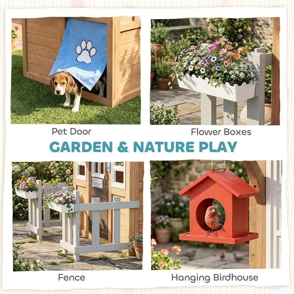 Qaba Outdoor Playhouse with Pe - Kids Outdoor Wooden Playhouse ulasan dan harga