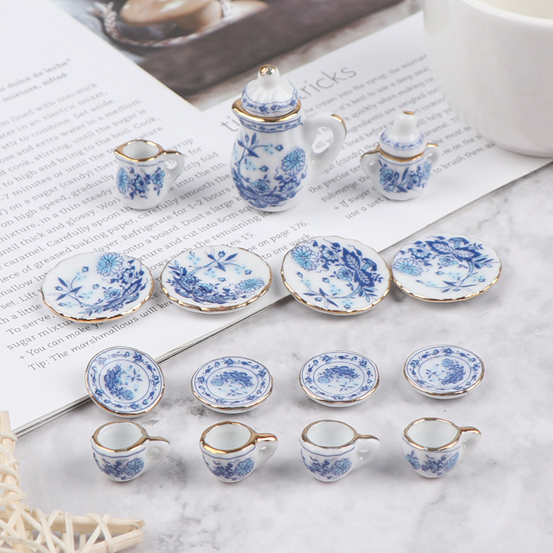15Pcs 1:12 Miniature Porcelain - Kids Outdoor Kitchen Set ulasan dan harga
