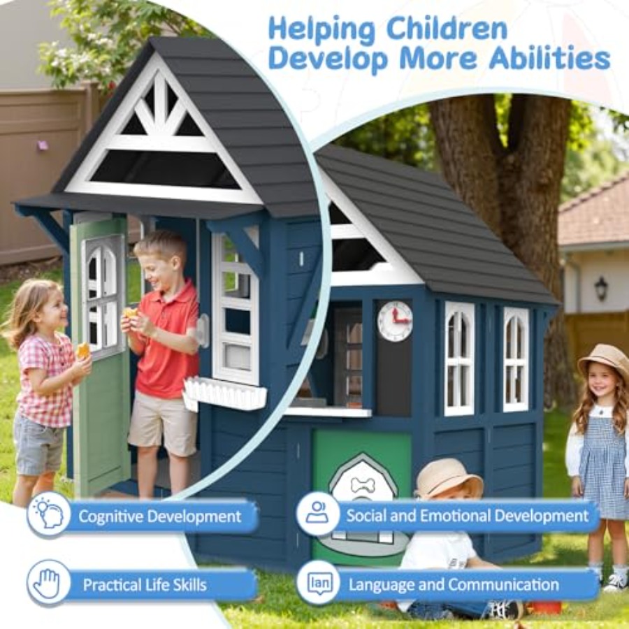 Outdoor kids playhouse: wooden - Kids Outdoor Wooden Playhouse ulasan dan harga