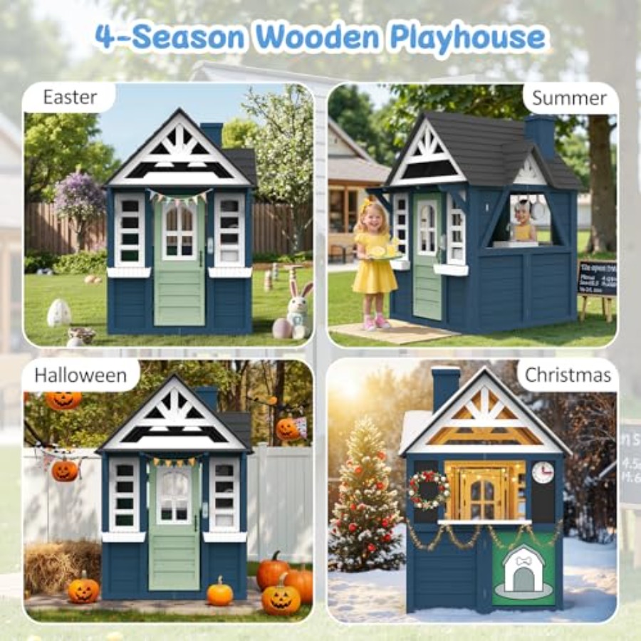 Outdoor kids playhouse: wooden - Kids Outdoor Wooden Playhouse ulasan dan harga