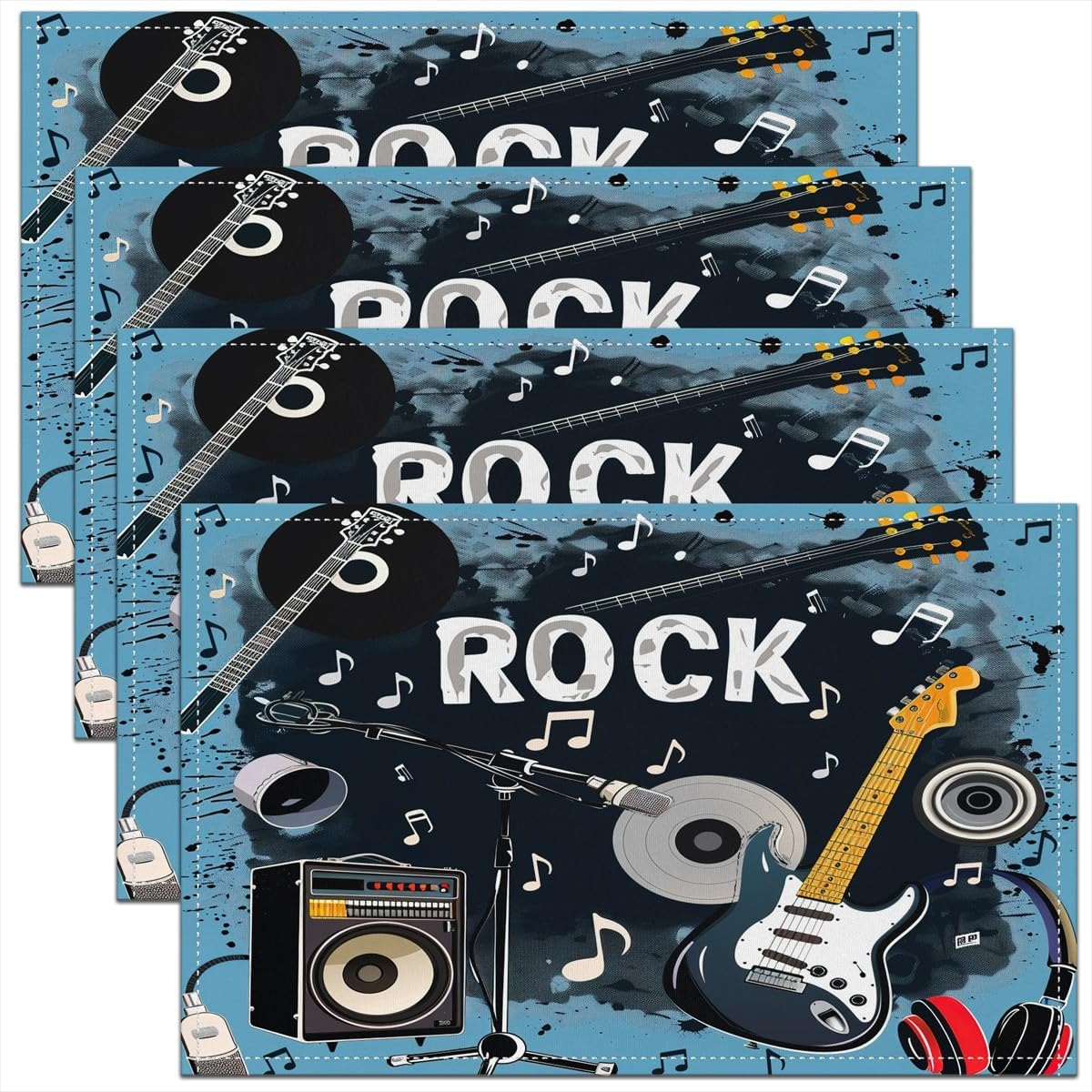 Rock Music Placemats Set of 4  - Kids Outdoor Kitchen Set ulasan dan harga