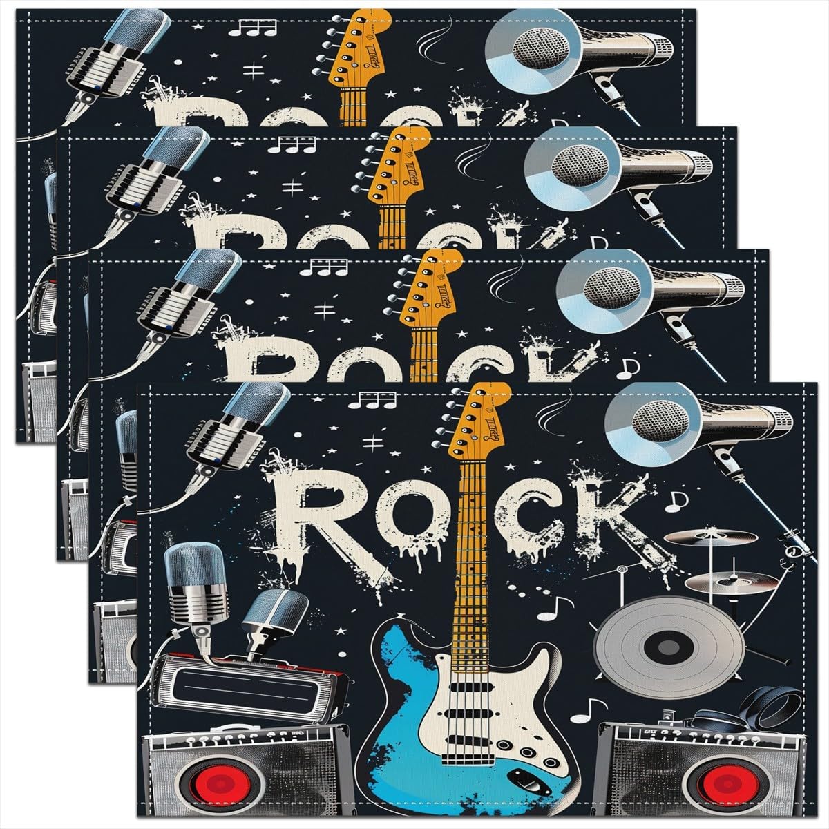 Rock Music Placemats Set of 4  - Kids Outdoor Kitchen Set ulasan dan harga