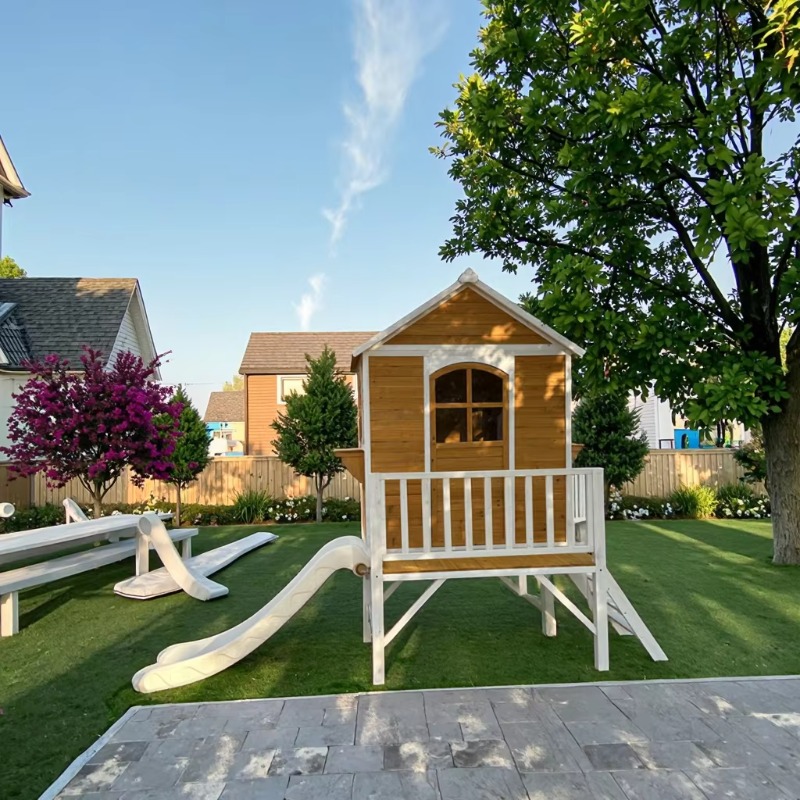 Modern Two-Floor Kids Wooden O - Kids Outdoor Wooden Playhouse ulasan dan harga